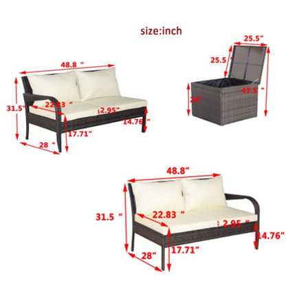 Patio Sectional Wicker Rattan Outdoor Furniture Sofa Set With Storage Box Brown