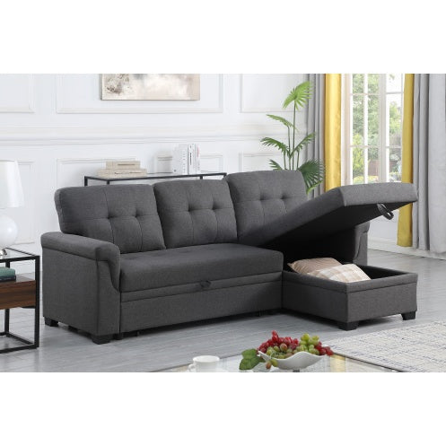 Dark Gray Linen Reversible Sectional Sofa With Storage Chaise