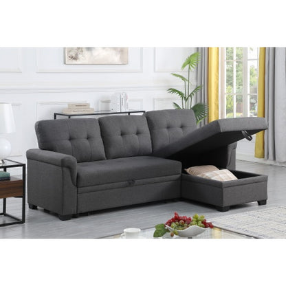 Dark Gray Linen Reversible Sectional Sofa With Storage Chaise