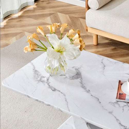 Modern Minimalist Grey Marble Pattern Sticker Pattern MDF Rectangular Coffee Table