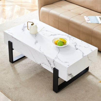 Black And White Minimalist MDF Marble Patterned Coffee Table