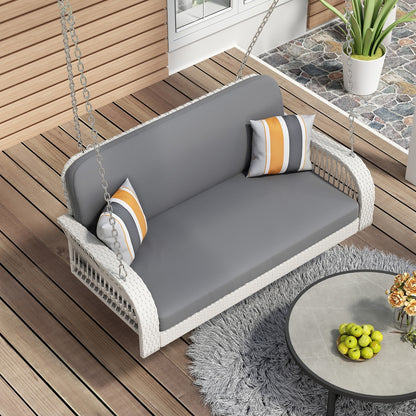 Wicker Porch Swing, 2-Seater Hanging Bench With Chains