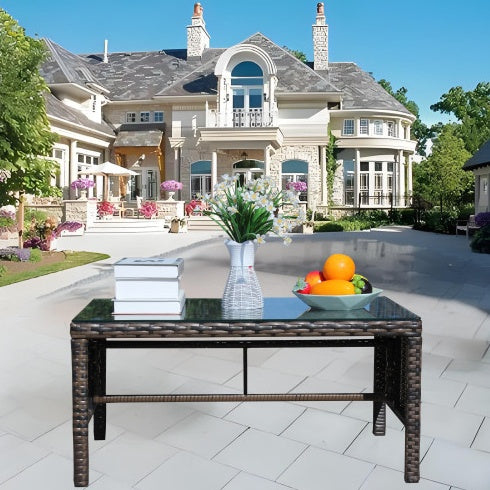 Patio, Coffee Table With Clear Tempered Glass