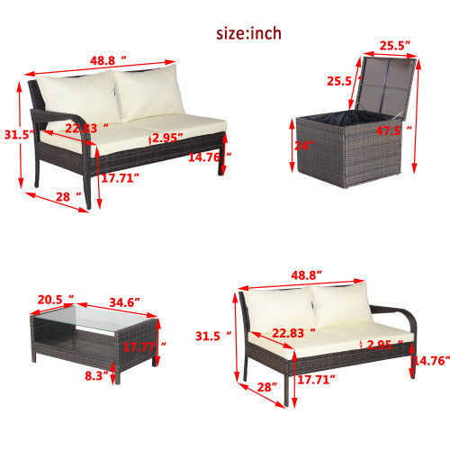 Patio Sectional Wicker Rattan Set With Storage Box Brown