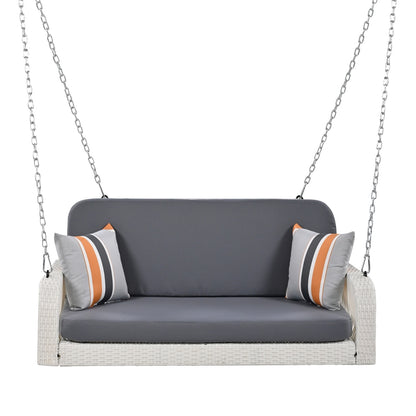 Wicker Porch Swing, 2-Seater Hanging Bench With Chains