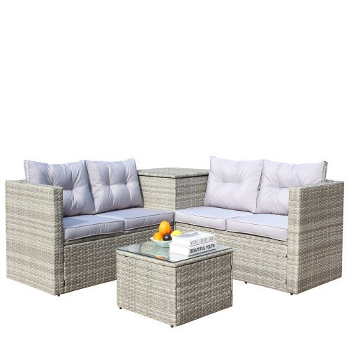 Patio Sectional Wicker Rattan Set With Storage Box Grey