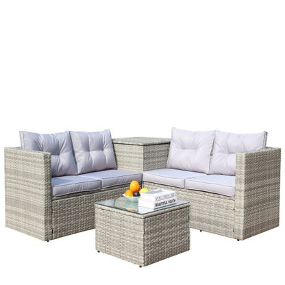 Patio Sectional Wicker Rattan Set With Storage Box Grey