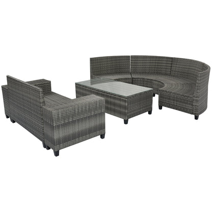 Gray All-Weather Wicker Round Patio Set with Cushions and Side Tables
