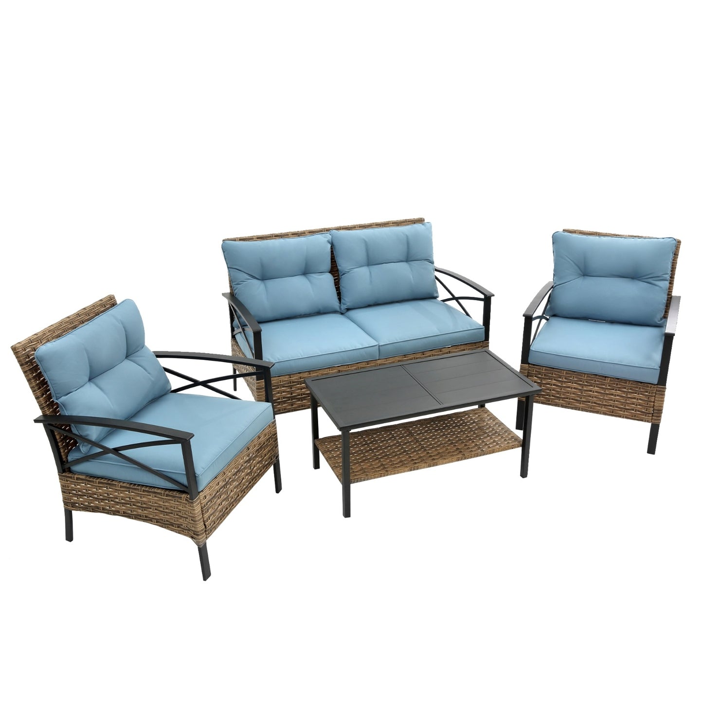 Patio Sectional Low Dining Sofa Set - KD Rattan Wicker