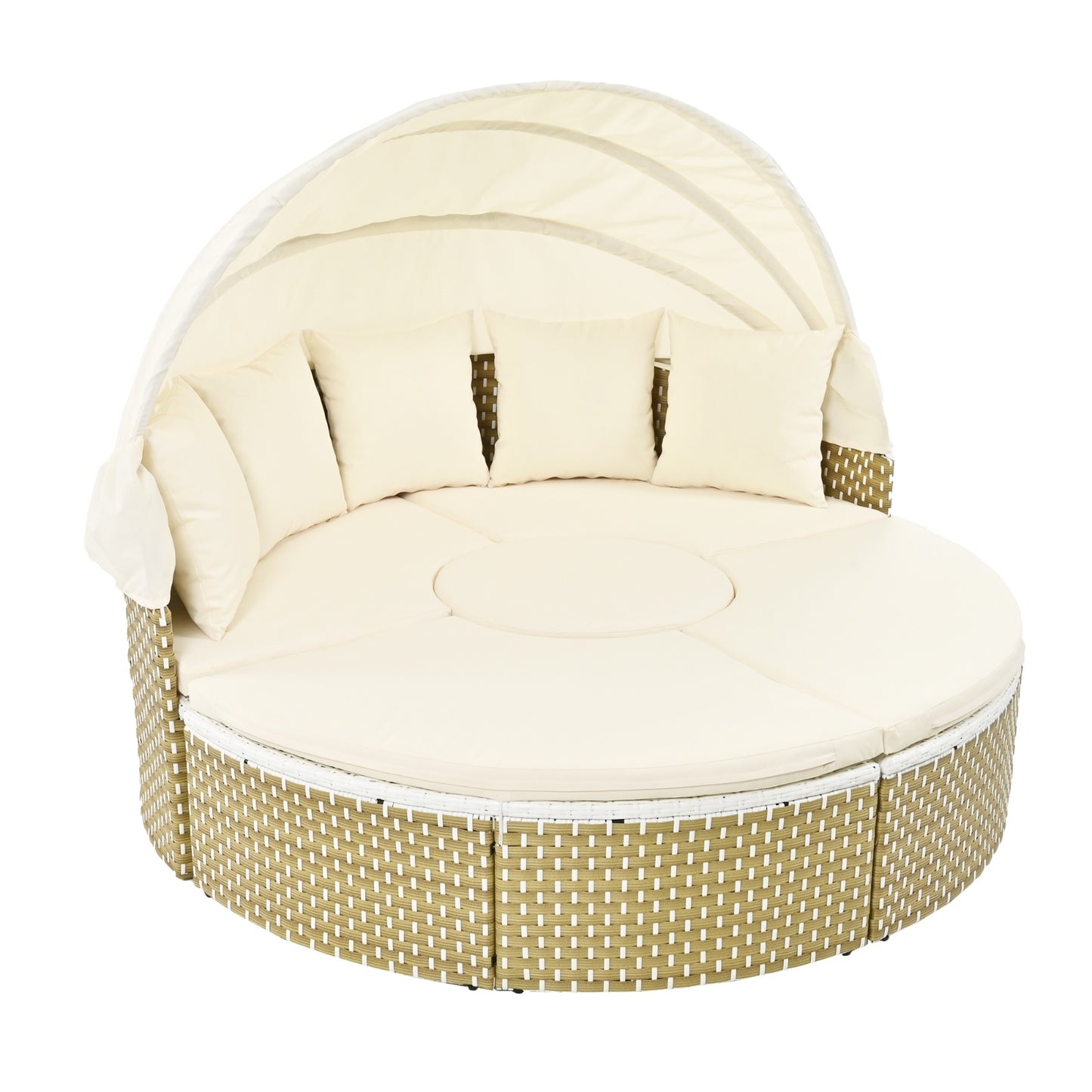 Patio Sectional Sofa Set Rattan Daybed Two-Tone Weave Sunbed With Ret
