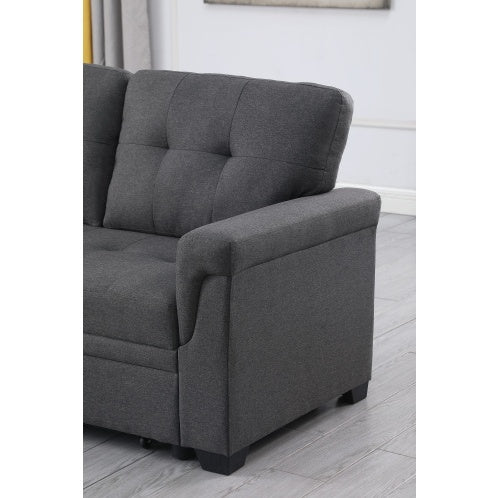Dark Gray Linen Reversible Sectional Sofa With Storage Chaise