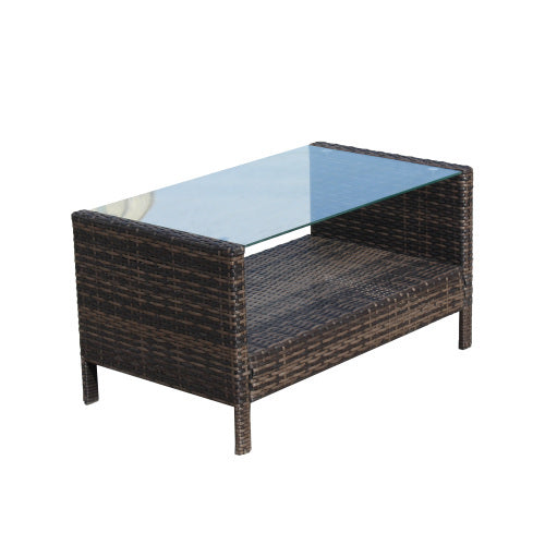 Patio Sectional Wicker Rattan Set With Storage Box Brown