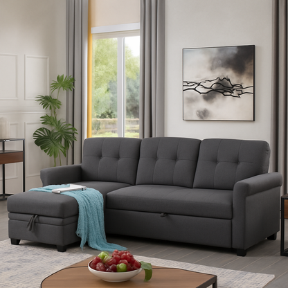 Dark Gray Linen Reversible Sectional Sofa With Storage Chaise