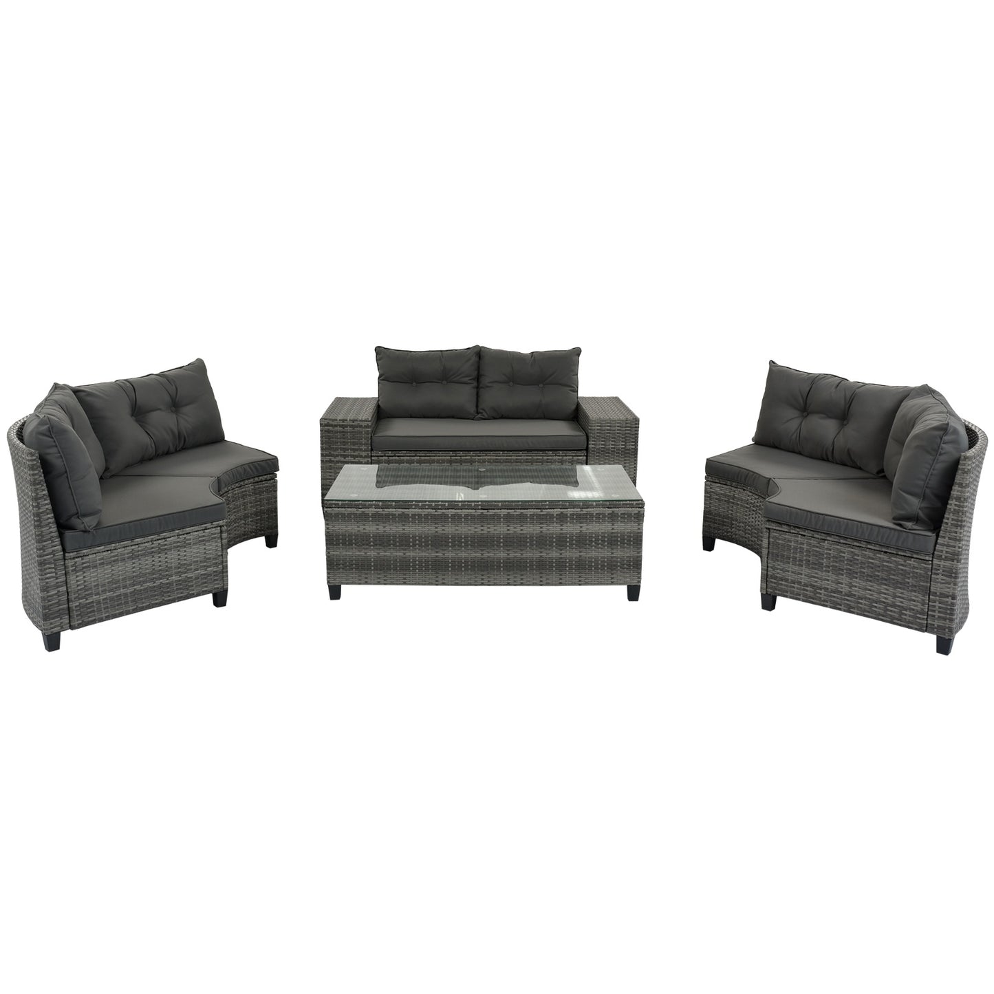Gray All-Weather Wicker Round Patio Set with Cushions and Side Tables