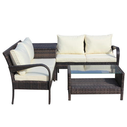 Patio Sectional Wicker Rattan Set With Storage Box Brown