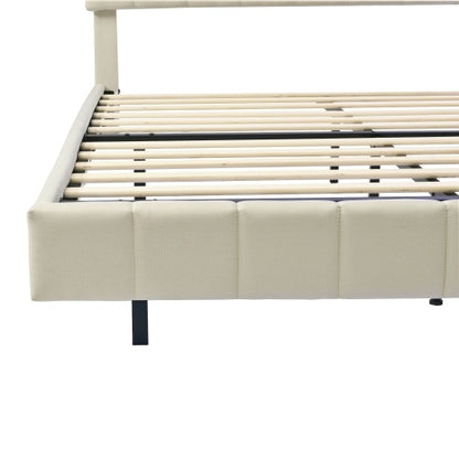 Modern Upholstered Floating Bed Frame with LED Lights & Headboard Design