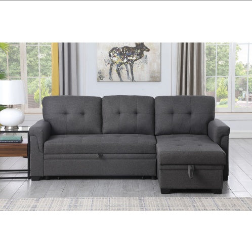 Dark Gray Linen Reversible Sectional Sofa With Storage Chaise