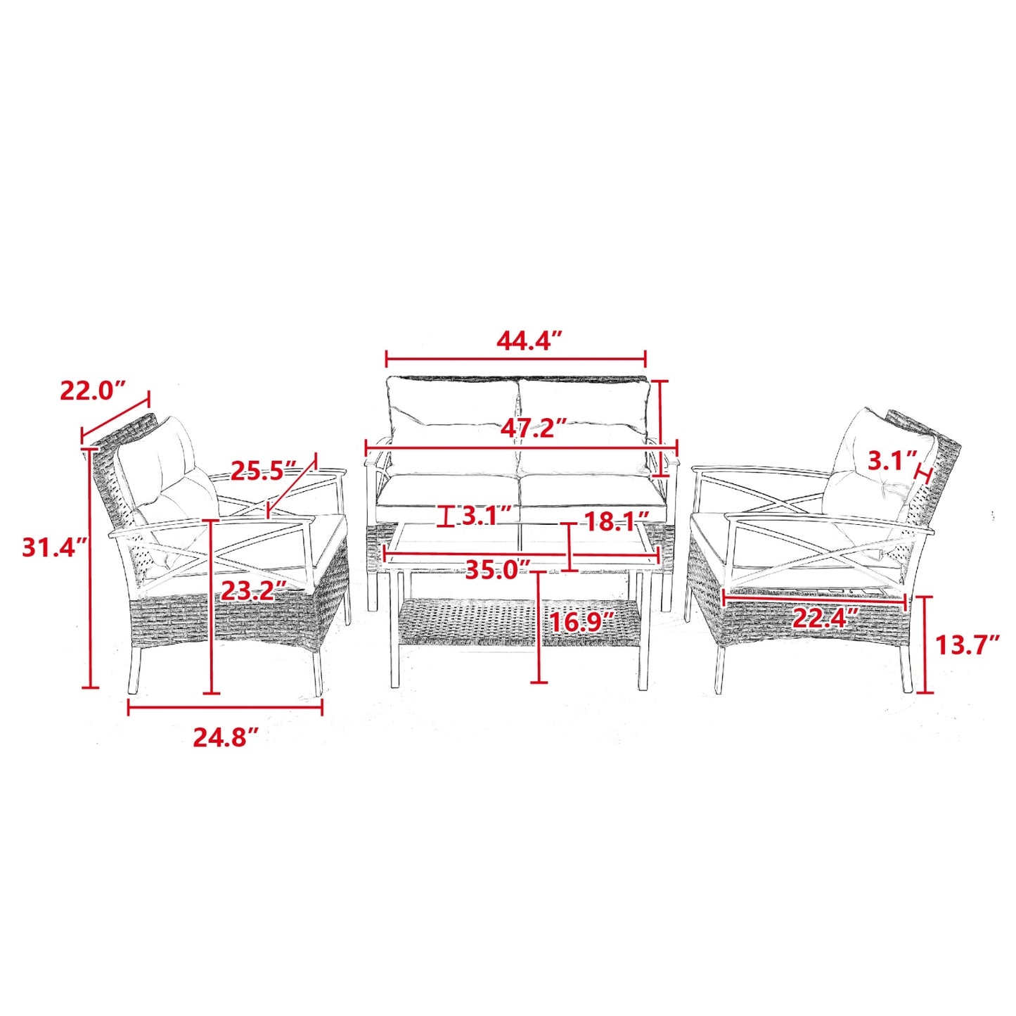Patio Sectional Set - KD Rattan Wicker Garden