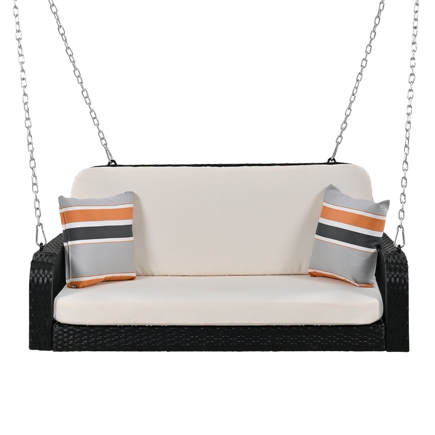 Wicker Porch Swing, 2-Seater Hanging Bench With Chains