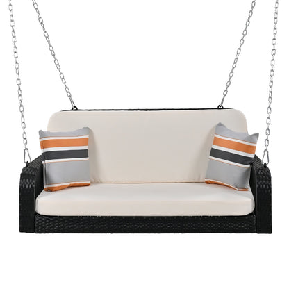 Wicker Porch Swing, 2-Seater Hanging Bench With Chains