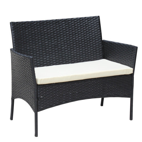 Rattan Patio Set Cushioned Seat Wicker Sofa Beige Cushion