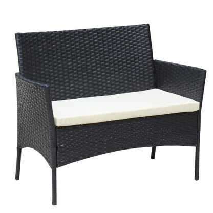 Rattan Patio Set Cushioned Seat Wicker Sofa Beige Cushion