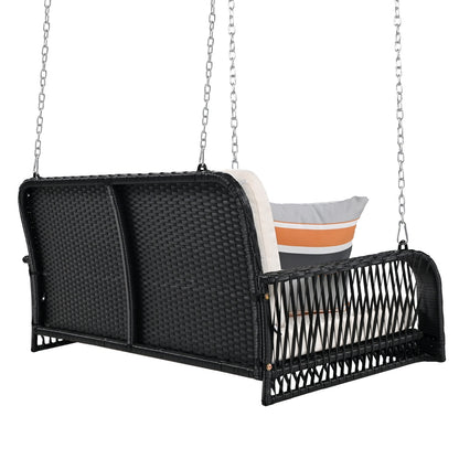Wicker Porch Swing, 2-Seater Hanging Bench With Chains